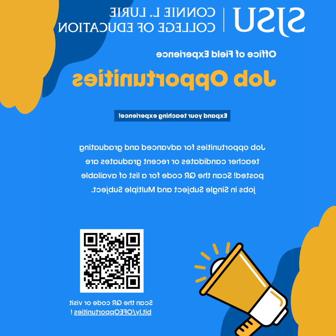 Yellow and gold flyer with job opportunities and QR code